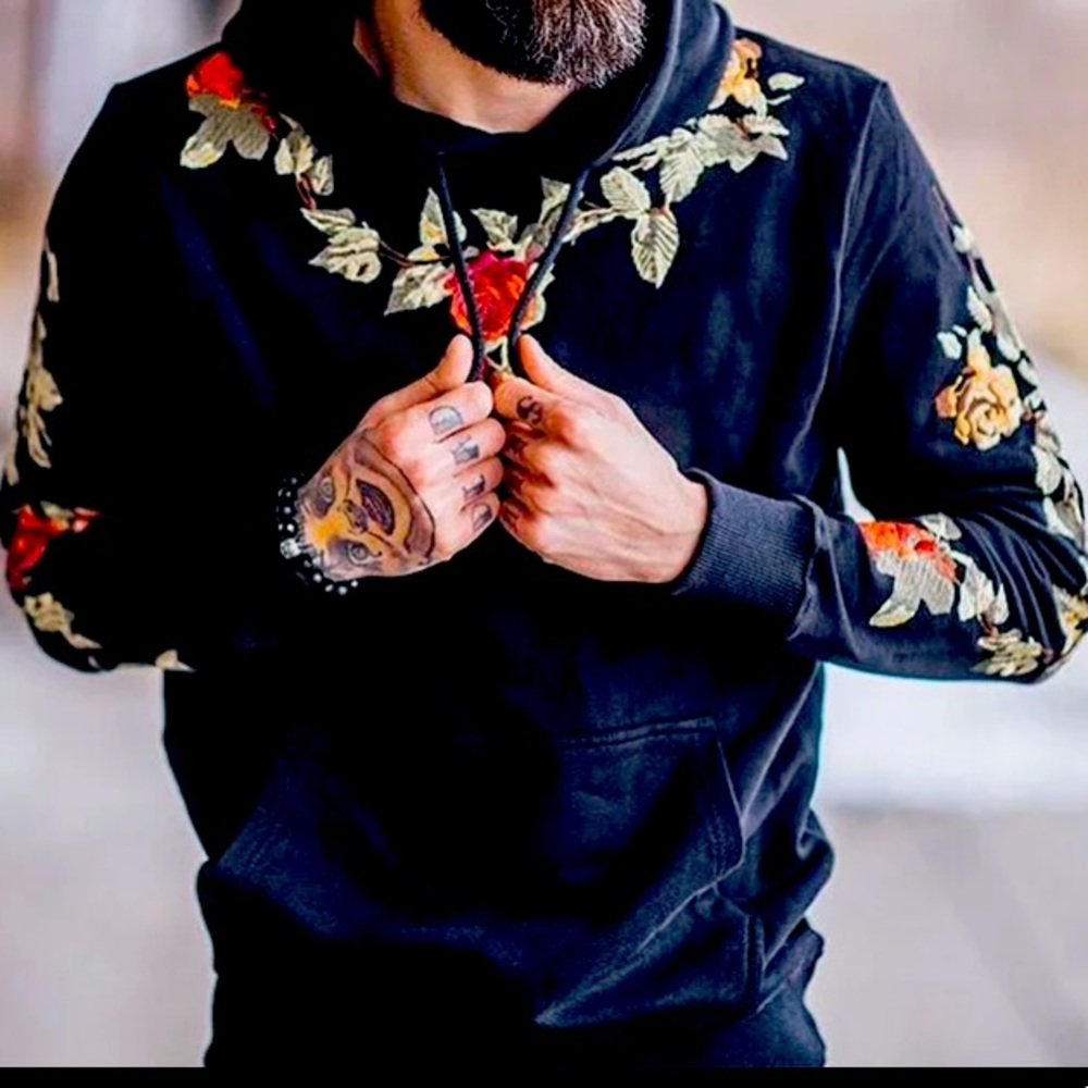 Embroidered Casual Fit Sweater with Rosevines